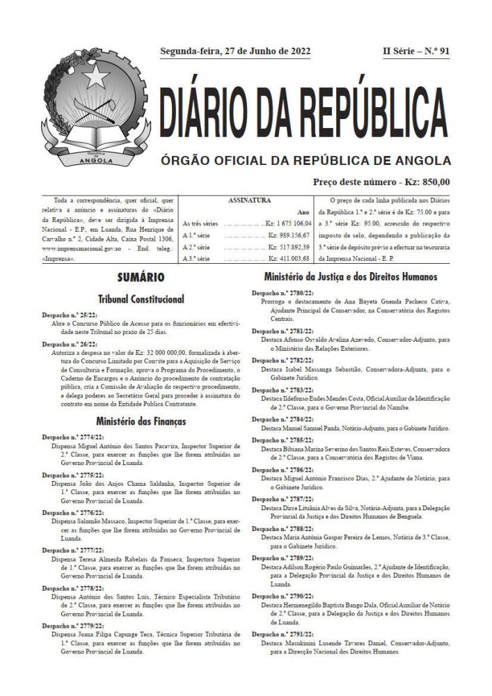 Diário da República IIª Série n.º 91 de 27 de Junho de 2022