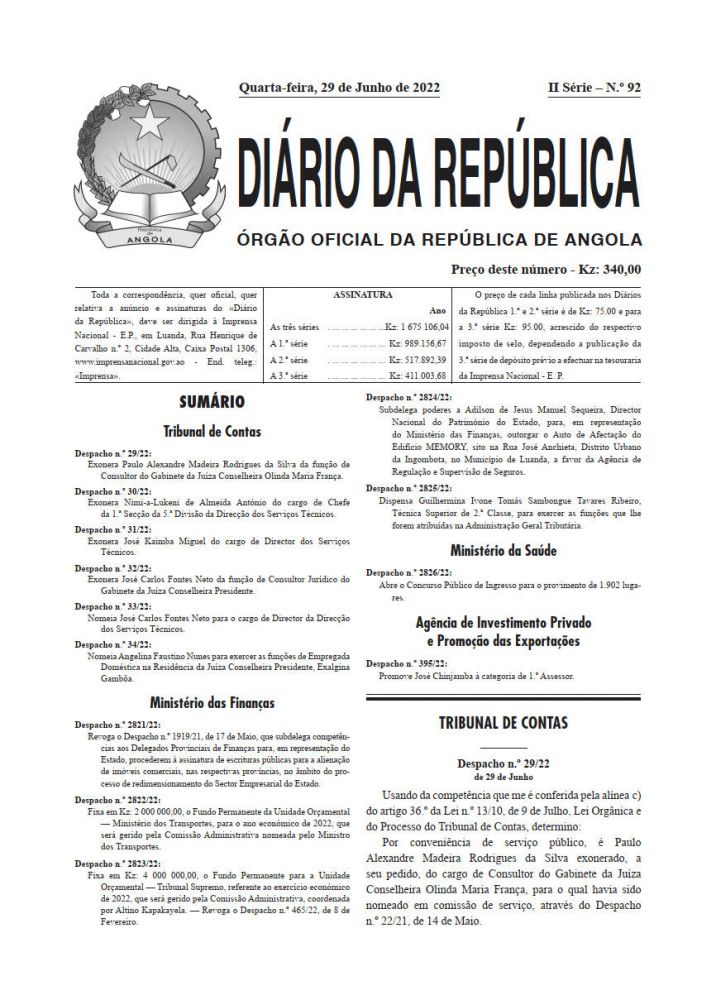 Diário da República IIª Série n.º 92 de 29 de Junho de 2022