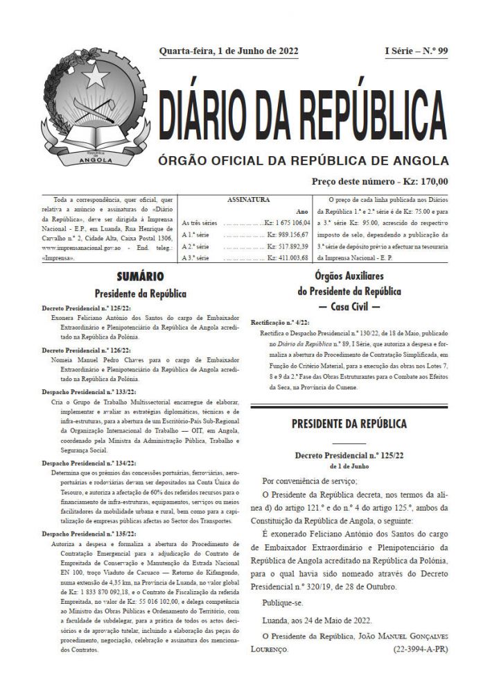 Diário da República Iª Série n.º 99 de 1 de Junho de 2022