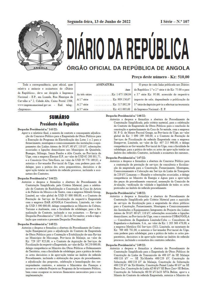 Diário da República Iª Série n.º 107 de 13 de Junho de 2022