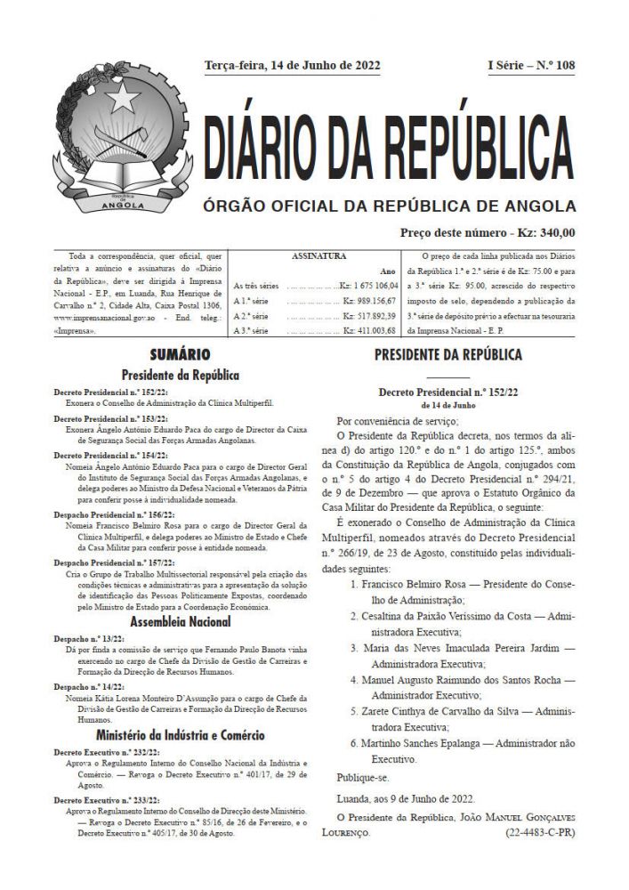 Diário da República Iª Série n.º 108 de 14 de Junho de 2022