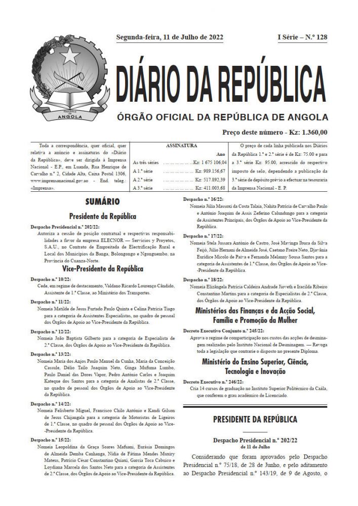 Diário da República Iª Série n.º 128 de 11 de Julho de 2022
