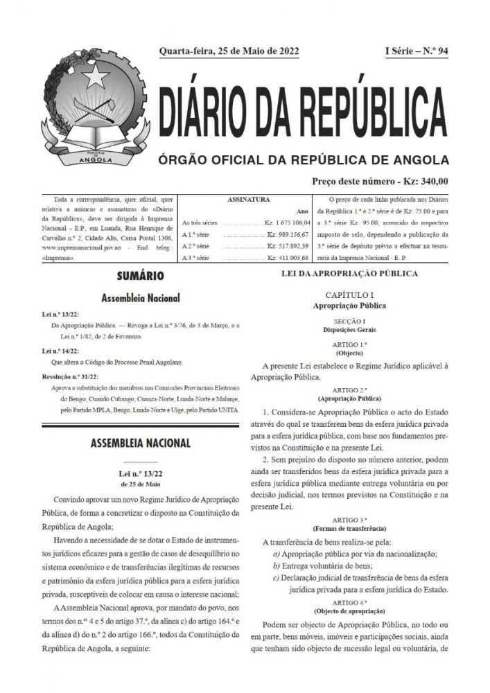 Diário da República Iª Série n.º 94 de 25 de Maio de 2022