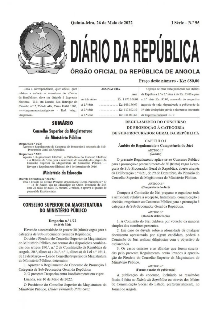 Diário da República Iª Série n.º 95 de 26 de Maio de 2022