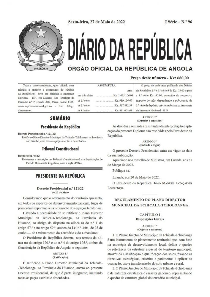 Diário da República Iª Série n.º 96 de 27 de Maio de 2022