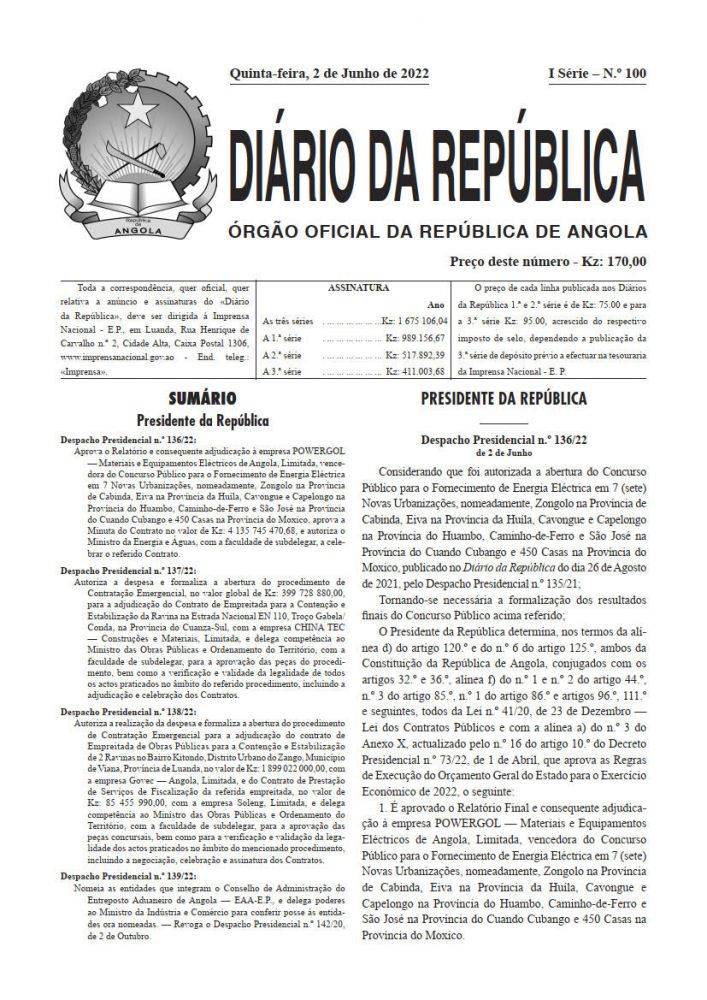 Diário da República Iª Série n.º 100 de 2 de Junho de 2022