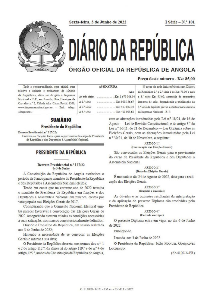 Diário da República Iª Série n.º 101 de 3 de Junho de 2022