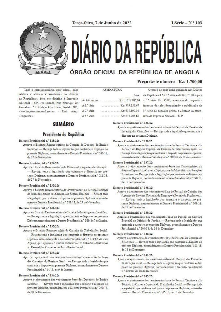 Diário da República Iª Série n.º 103 de 7 de Junho de 2022