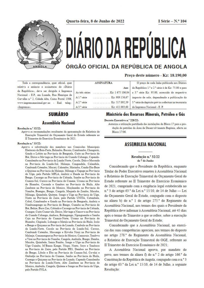 Diário da República Iª Série n.º 104  de 8 de Junho de 2022