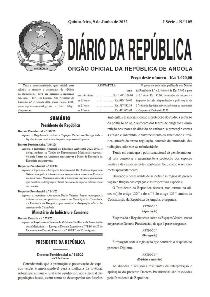 Diário da República Iª Série n.º 105  de 9 de Junho de 2022