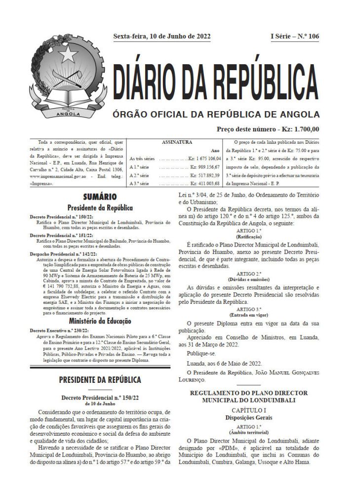 Diário da República Iª Série n.º 106 de 10 de Junho de 2022