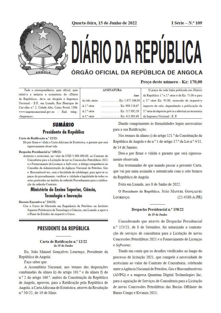 Diário da República Iª Série n.º 109 de 15 de Junho de 2022