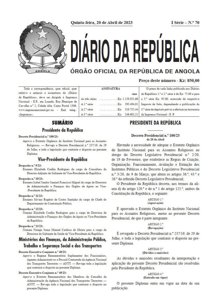 Diário da República  I.ª Série   n.º  70  de  20  de  Abril  de  2023