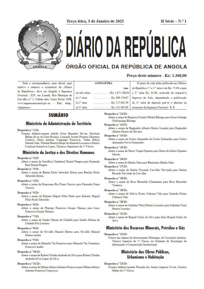 Diário da República  II.ª Série   n.º  1  de  03  de  Janeiro  de  2023