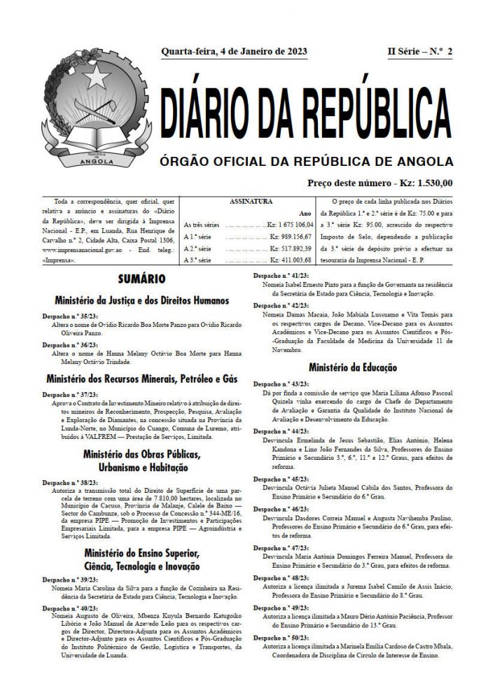 Diário da República  II.ª Série   n.º  2  de  04  de  Janeiro  de  2023
