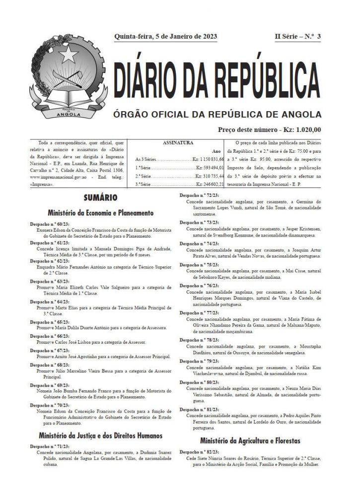 Diário da República  II.ª Série   n.º  3  de  05  de  Janeiro  de  2023