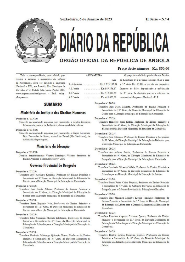 Diário da República  II.ª Série   n.º  4  de  06  de  Janeiro  de  2023