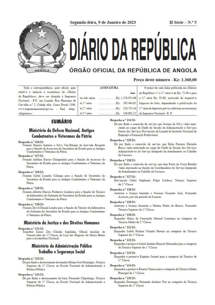 Diário da República  II.ª Série   n.º  5  de  09  de  Janeiro  de  2023