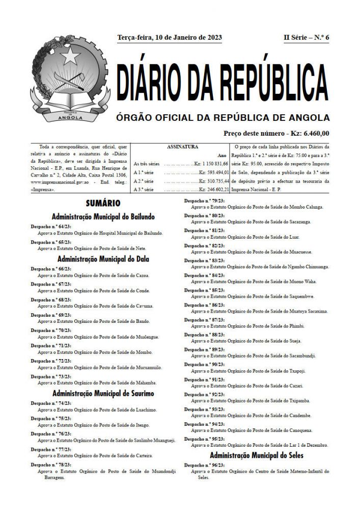 Diário da República  II.ª Série   n.º  6  de  10  de  Janeiro  de  2023