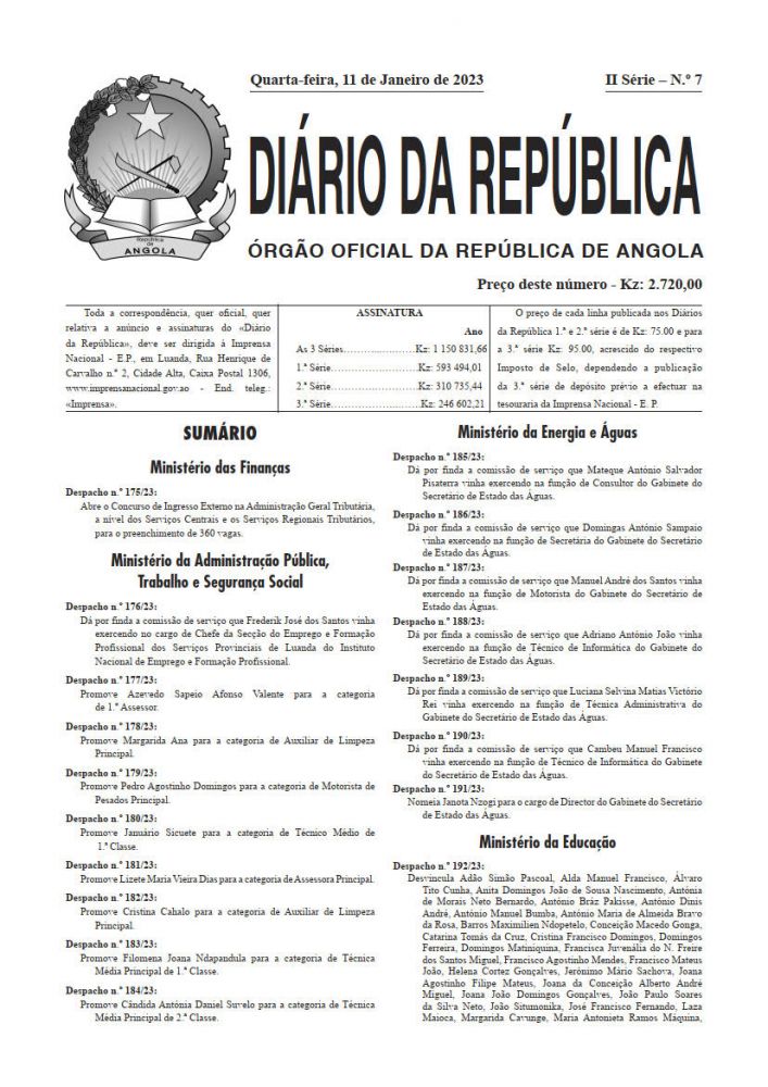 Diário da República  II.ª Série   n.º  7  de  11  de  Janeiro  de  2023