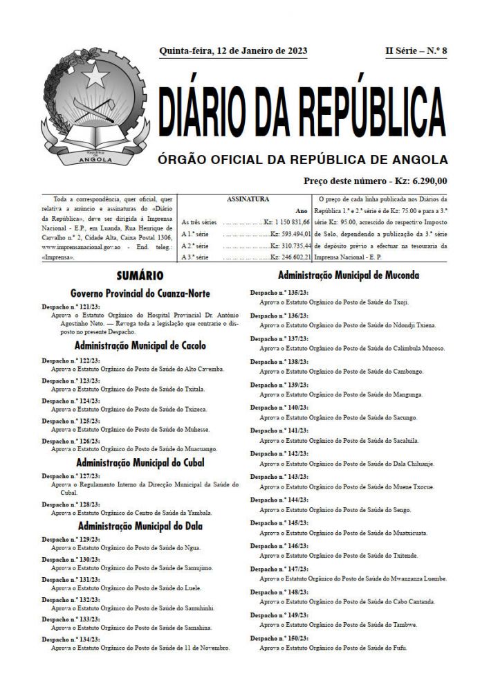 Diário da República  II.ª Série   n.º  8  de  12  de  Janeiro  de  2023