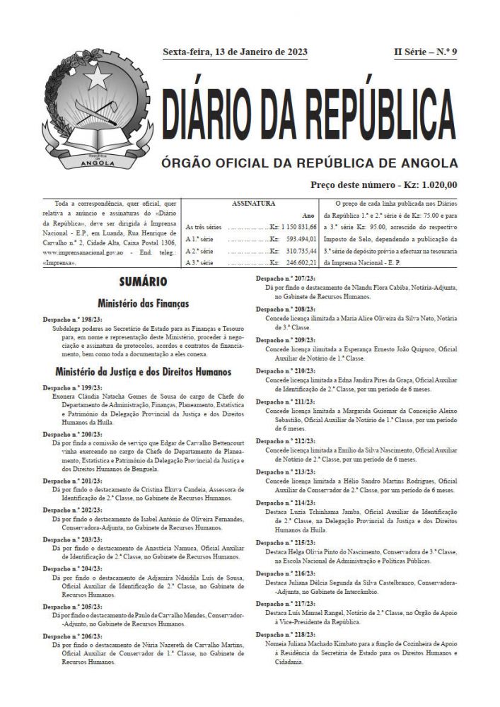 Diário da República  II.ª Série   n.º  9  de  13  de  Janeiro  de  2023