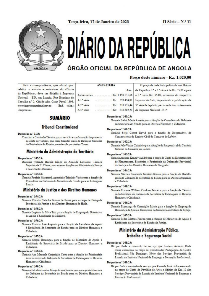 Diário da República  II.ª Série   n.º  11  de  17  de  Janeiro  de  2023