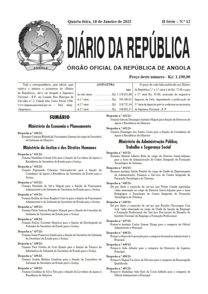 Diário da República  II.ª Série   n.º  12  de  18  de  Janeiro  de  2023