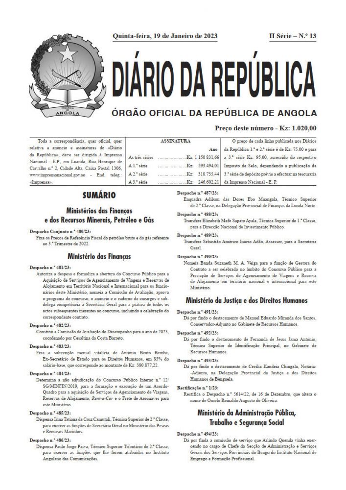 Diário da República  II.ª Série   n.º  13  de  19  de  Janeiro  de  2023