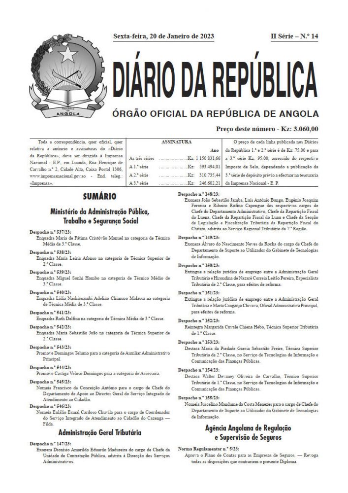 Diário da República  II.ª Série   n.º  14  de  20  de  Janeiro  de  2023