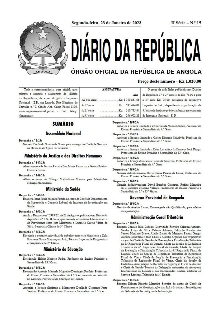 Diário da República  II.ª Série   n.º  15  de  23  de  Janeiro  de  2023