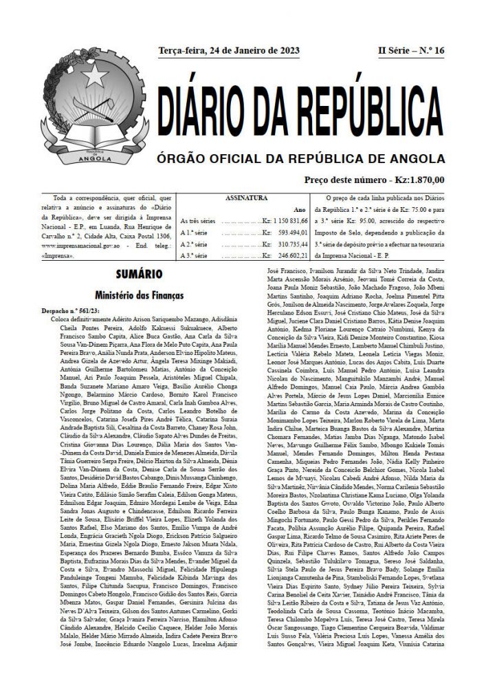 Diário da República  II.ª Série   n.º  16  de  24  de  Janeiro  de  2023