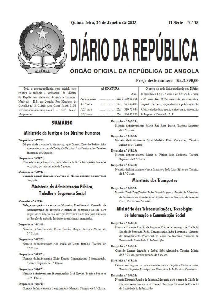 Diário da República  II.ª Série   n.º  18  de  26  de  Janeiro  de  2023