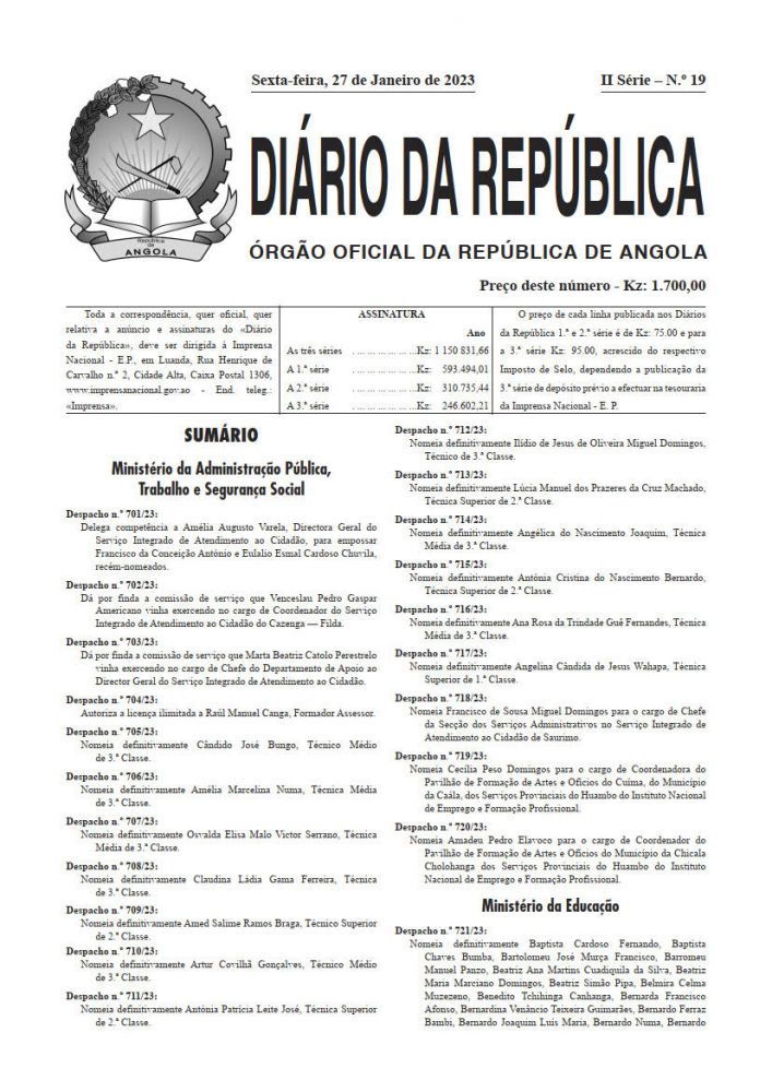 Diário da República  II.ª Série   n.º  19  de  27  de  Janeiro  de  2023