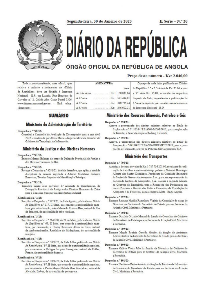 Diário da República  II.ª Série   n.º  20  de  30  de  Janeiro  de  2023