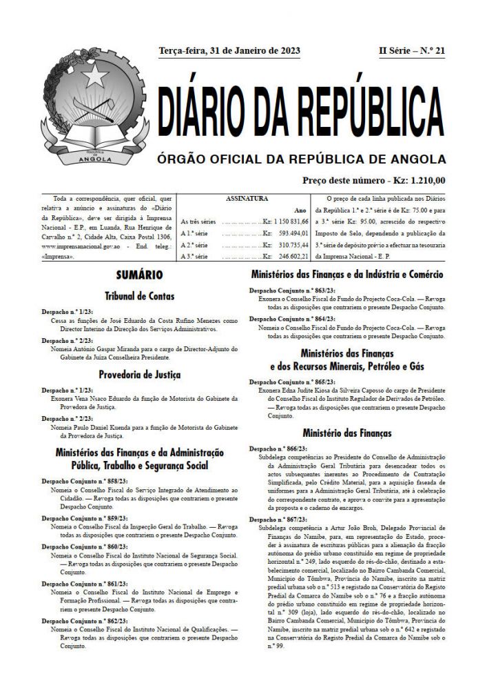 Diário da República  II.ª Série   n.º  21  de  31  de  Janeiro  de  2023