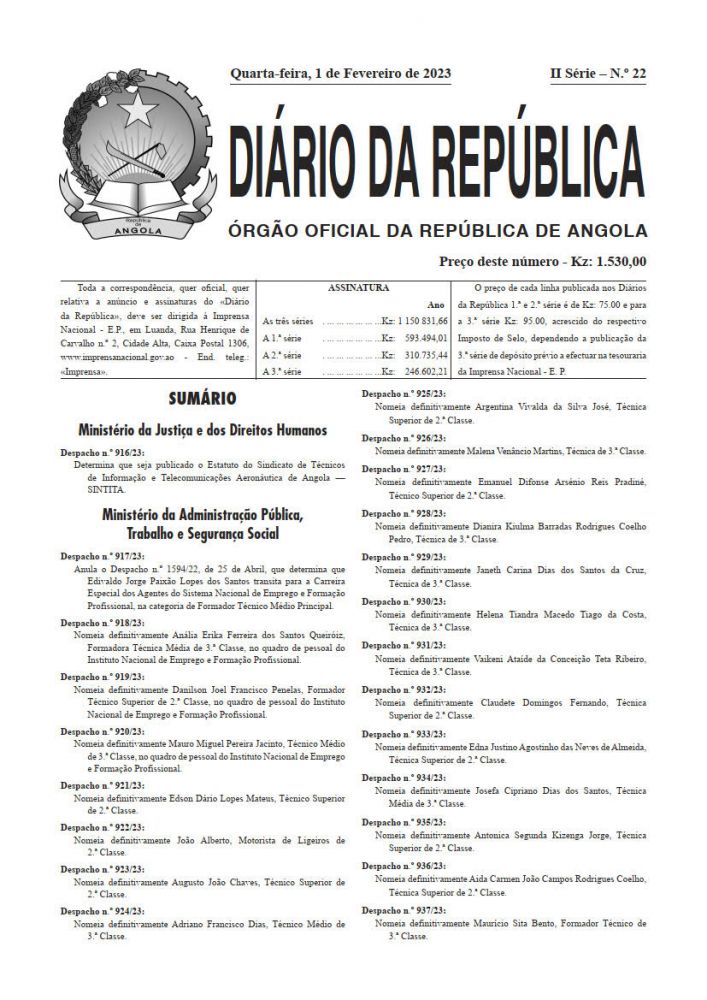Diário da República  II.ª Série   n.º  22  de  01  de  Fevereiro  de  2023