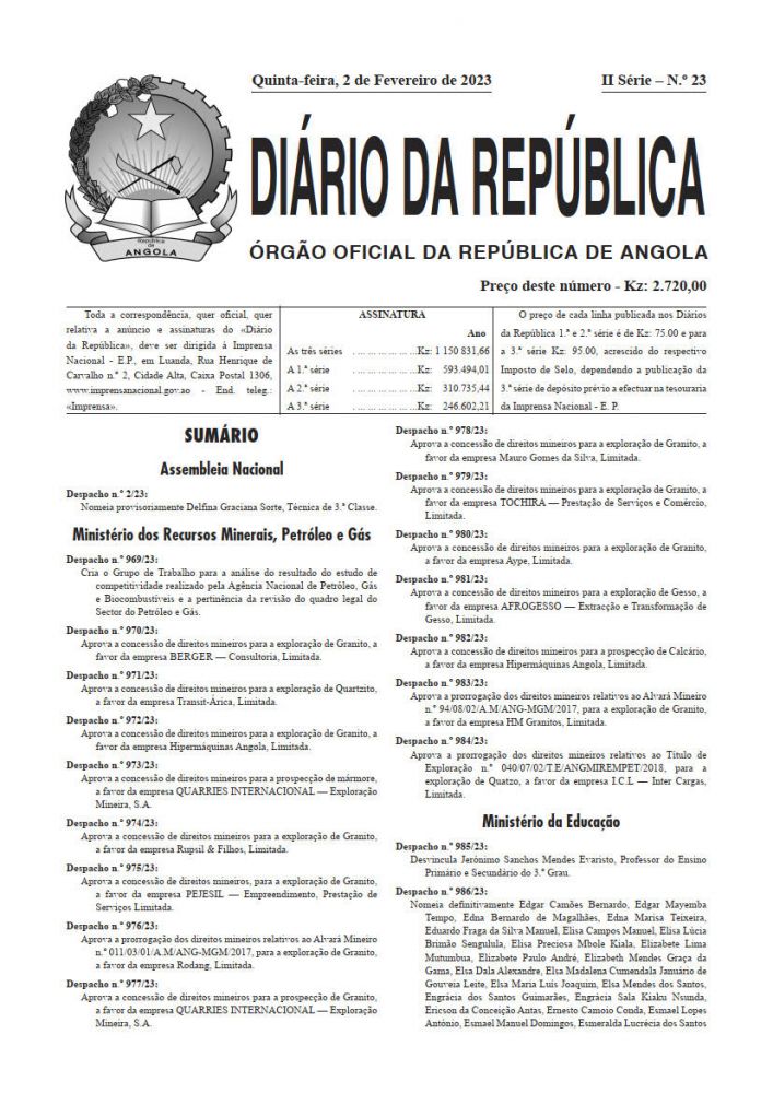 Diário da República  II.ª Série   n.º  23  de  02  de  Fevereiro  de  2023