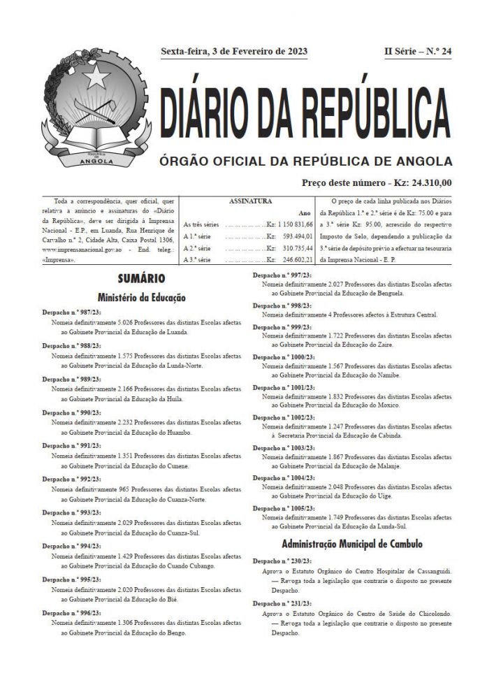 Diário da República  II.ª Série   n.º  24  de  03  de  Fevereiro  de  2023