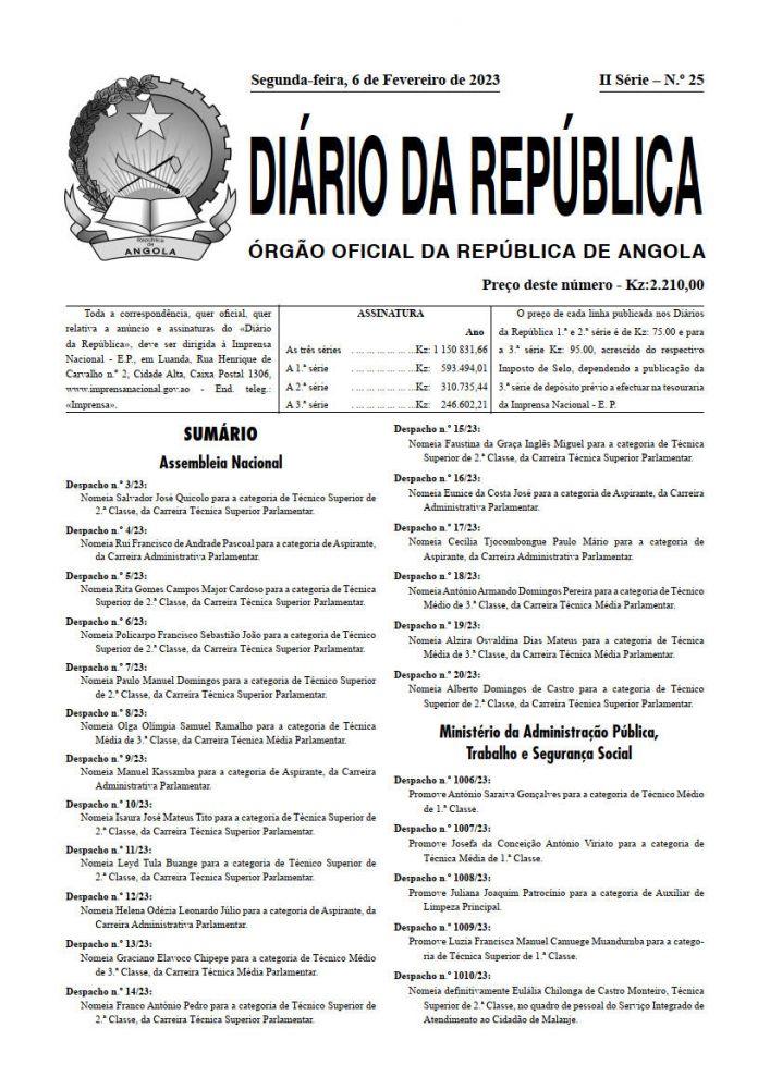 Diário da República  II.ª Série   n.º  25  de  06  de  Fevereiro  de  2023