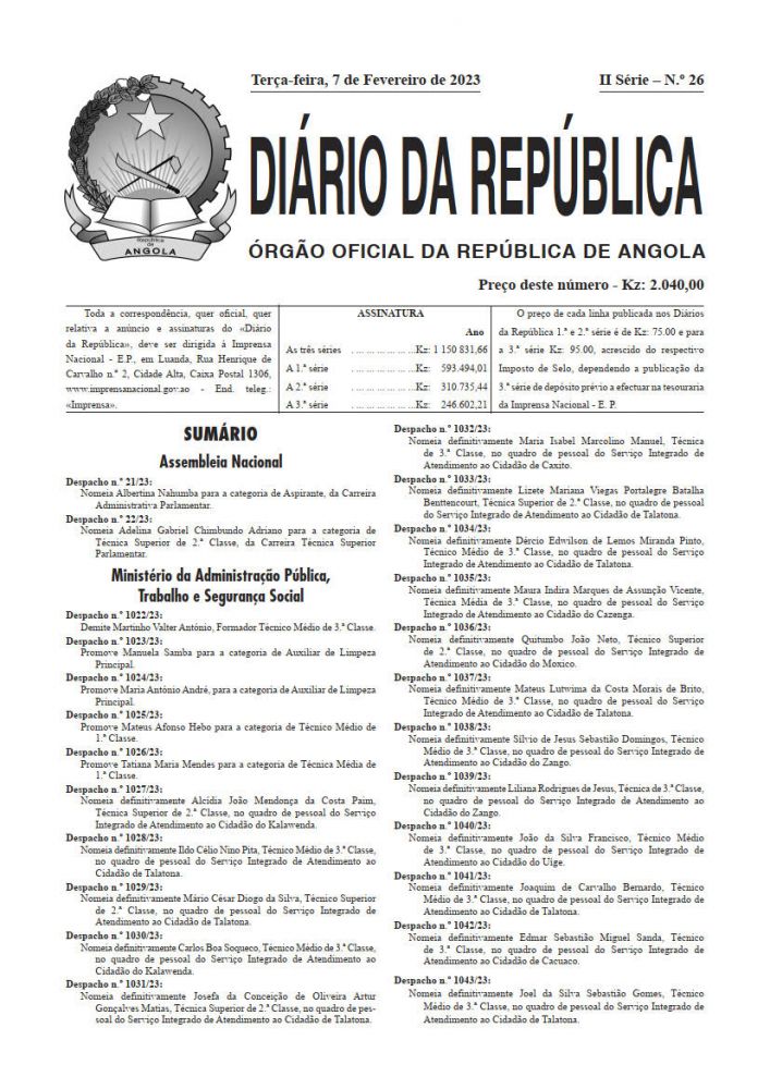 Diário da República  II.ª Série   n.º  26  de  07  de  Fevereiro  de  2023