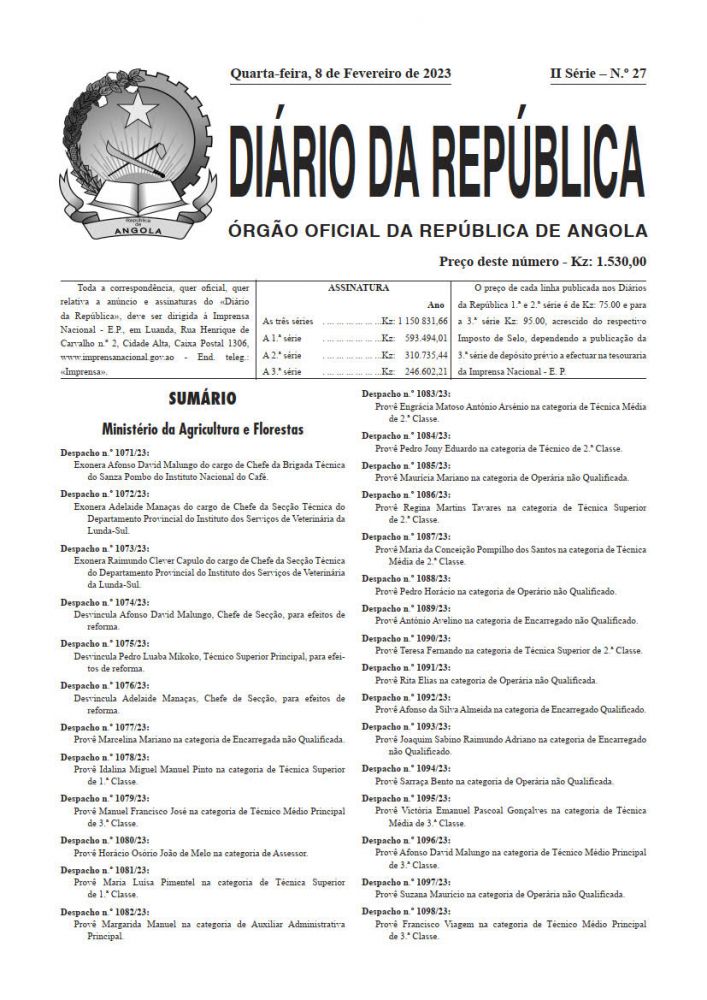 Diário da República  II.ª Série   n.º  27  de  08  de  Fevereiro  de  2023