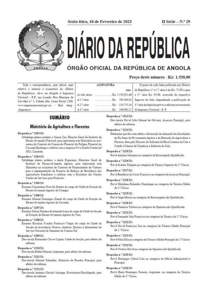 Diário da República  II.ª Série   n.º  29  de  10  de  Fevereiro  de  2023