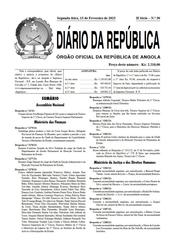 Diário da República  II.ª Série   n.º  30  de  13  de  Fevereiro  de  2023
