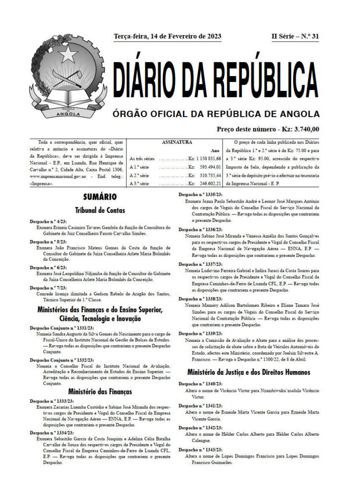 Diário da República  II.ª Série   n.º  31  de  14  de  Fevereiro  de  2023