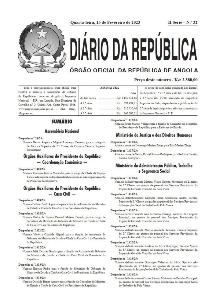 Diário da República  II.ª Série   n.º  32  de  15  de  Fevereiro  de  2023
