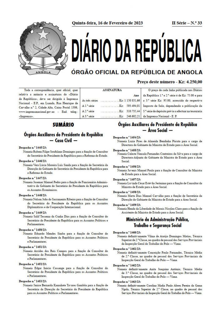 Diário da República  II.ª Série   n.º  33  de  16  de  Fevereiro  de  2023