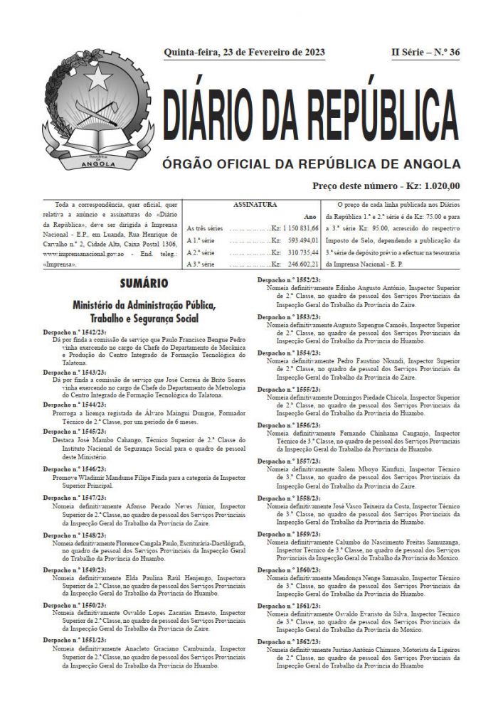 Diário da República  II.ª Série   n.º  36  de  23  de  Fevereiro  de  2023