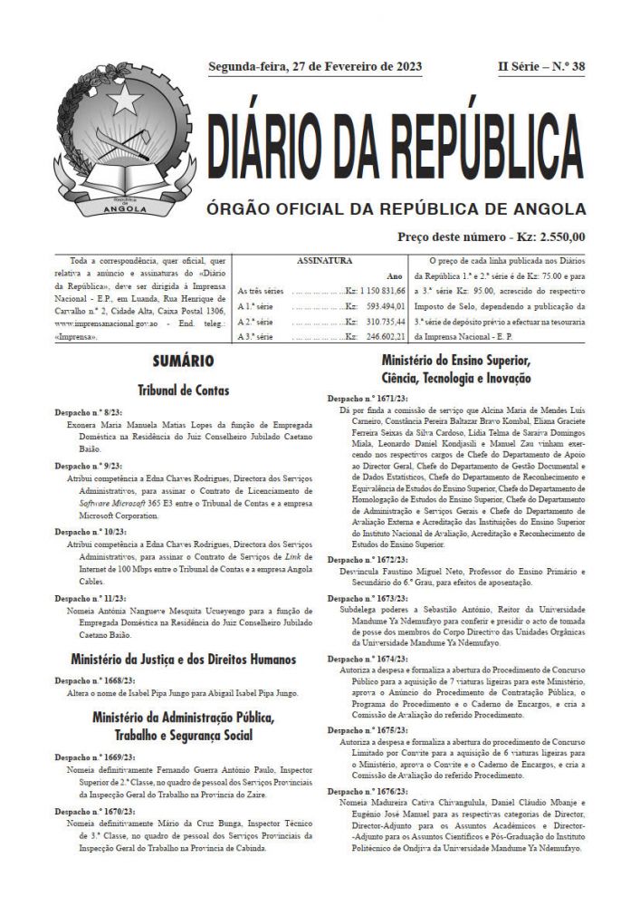 Diário da República  II.ª Série   n.º  38  de  27  de  Fevereiro  de  2023