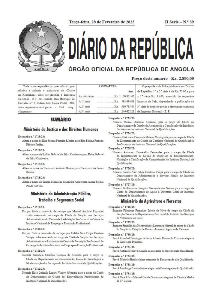 Diário da República  II.ª Série   n.º  39  de  28  de  Fevereiro  de  2023
